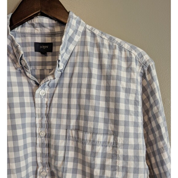 J.Crew Size Large Light Blue Check Shirt Mens Lightweight Button Down Cotton Top - Picture 3 of 5